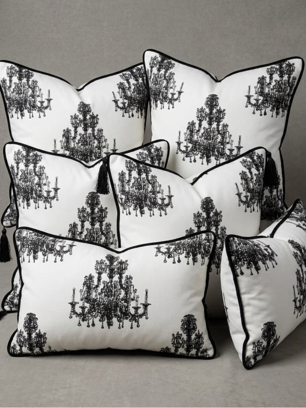Black Chandelier Print Fabric  - Elegant Black on White